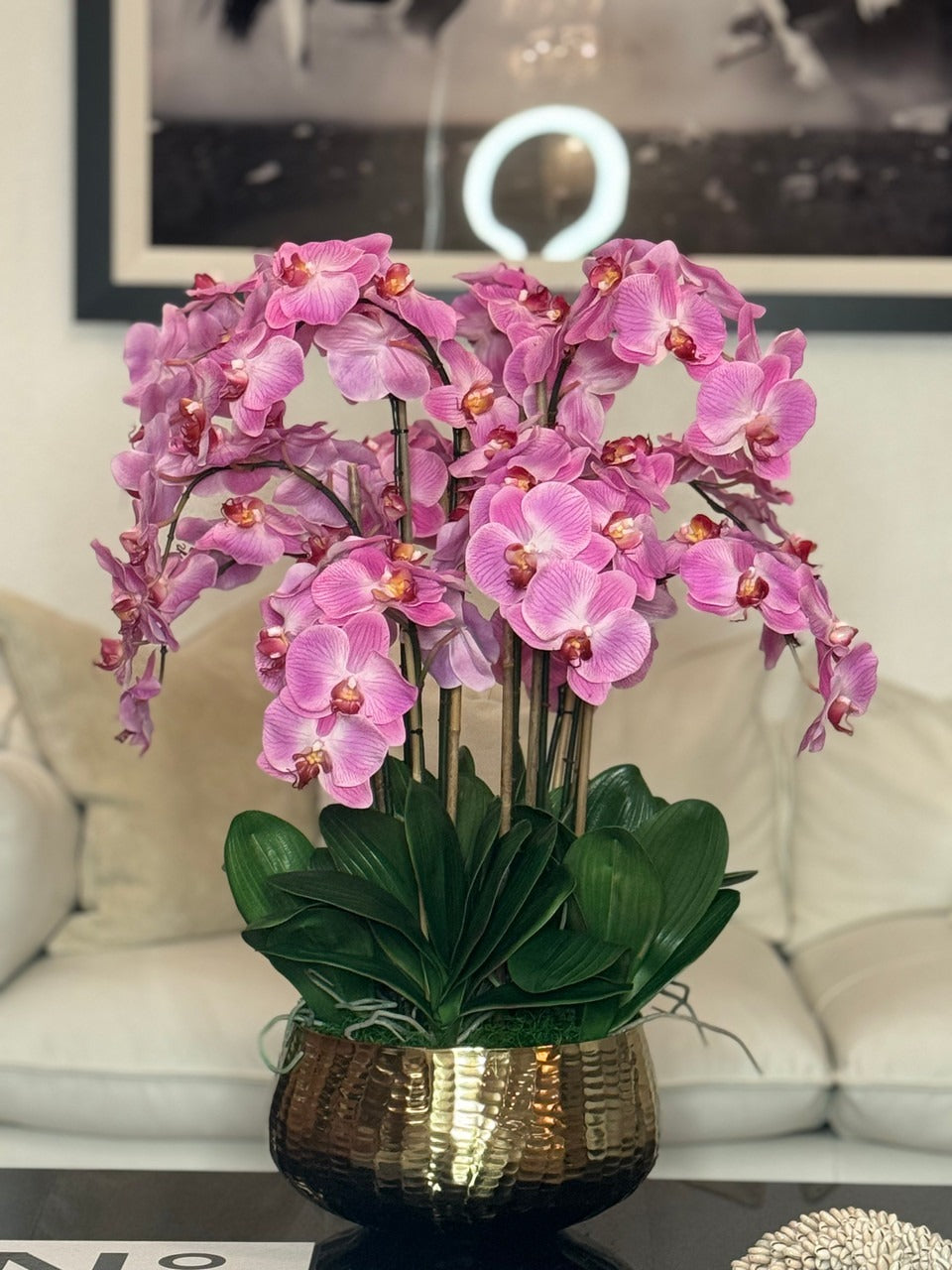 Light Pink Phalaenopsis Orchids Floral Arrangement in Medium Gold Planter