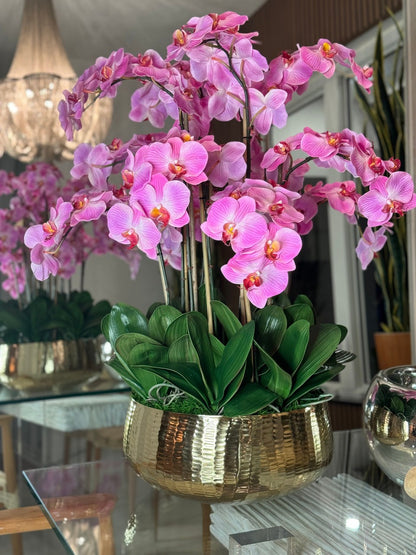 Light Pink Phalaenopsis Orchids Floral Arrangement in Medium Gold Planter