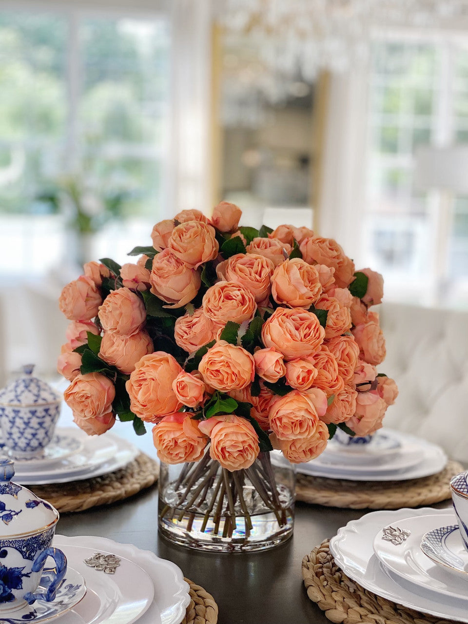 English Roses in Clear Glass Cylinder