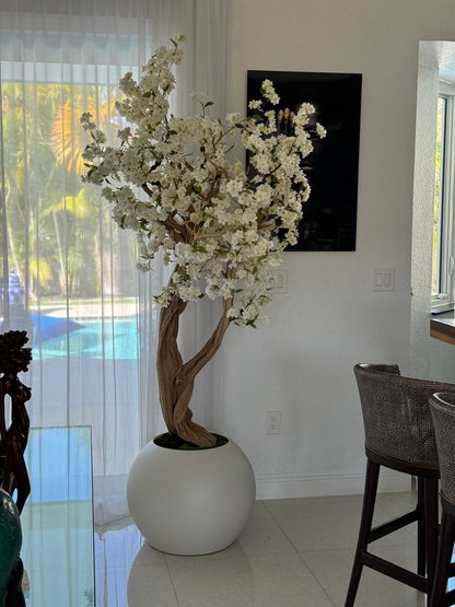 Matte Beige Globe with Custom Made Cherry Blossom Tree