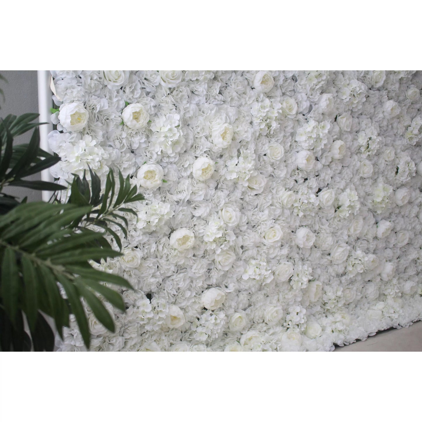 Roll Up Fabric Artificial White Flower Wall Wedding Backdrop, Floral Party Decor, Event Photography-VF-006