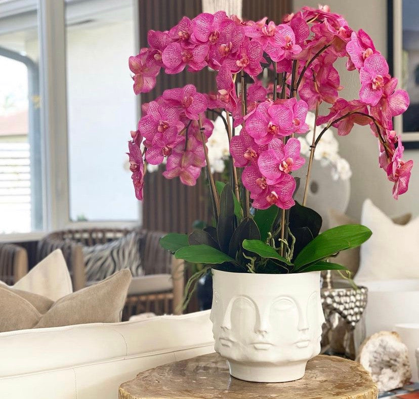 Visage Vase (White) with Orchids