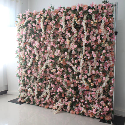 Roll Up Fabric Artificial Flower Wall Wedding Backdrop, Floral Party Decor, Event Photography-VF-125