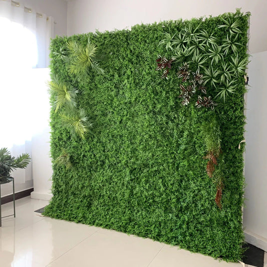 Roll Up Fabric Artificial Vivid Green Grass Wall Wedding Backdrop, Floral Party Decor, Event Photography-VF-086-3