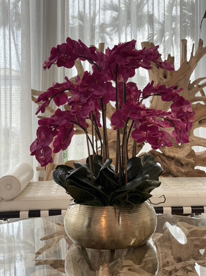 Pink Phalaenopsis Orchids In Gold Metal Bowie Bowl(Out of Stock)