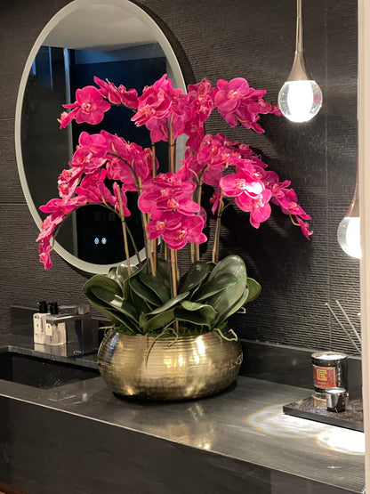 Pink Phalaenopsis Orchids In Gold Metal Bowie Bowl(Out of Stock)