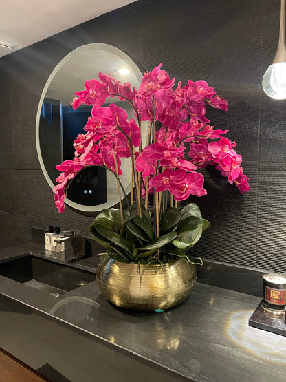 Pink Phalaenopsis Orchids In Gold Metal Bowie Bowl(Out of Stock)