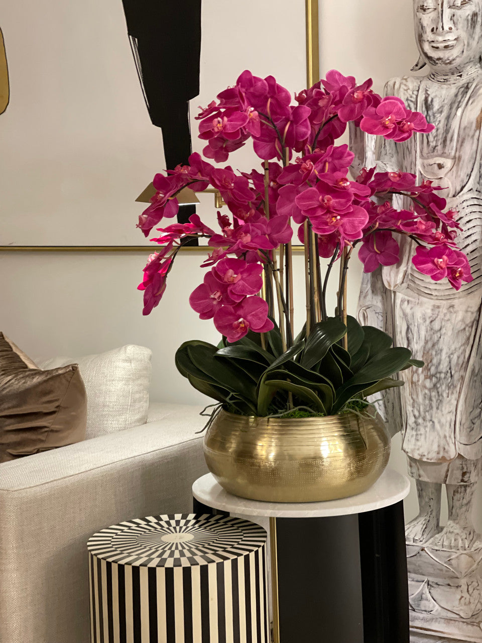 Pink Phalaenopsis Orchids In Gold Metal Bowie Bowl(Out of Stock)