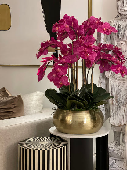 Pink Phalaenopsis Orchids In Gold Metal Bowie Bowl(Out of Stock)