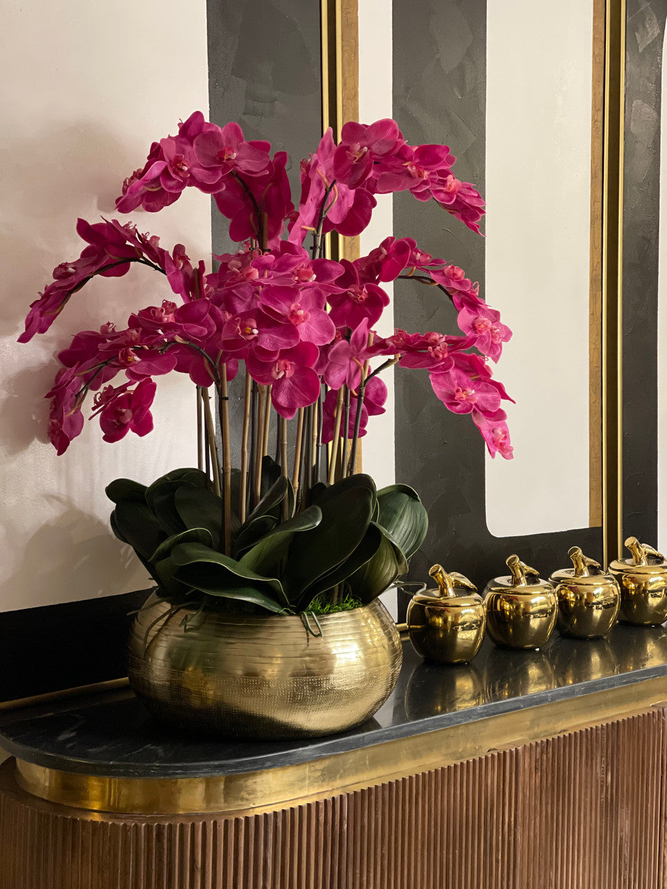 Pink Phalaenopsis Orchids In Gold Metal Bowie Bowl(Out of Stock)