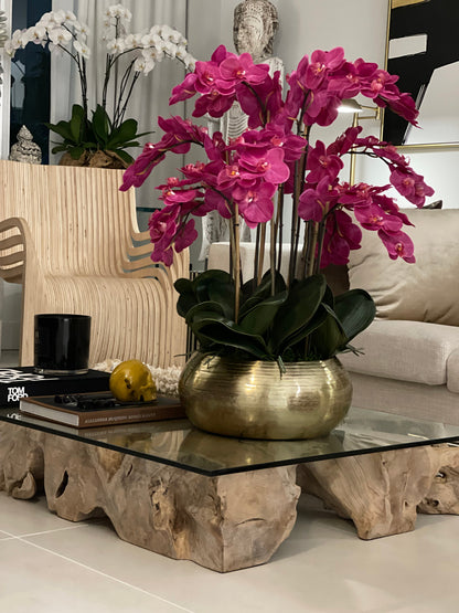 Pink Phalaenopsis Orchids In Gold Metal Bowie Bowl(Out of Stock)