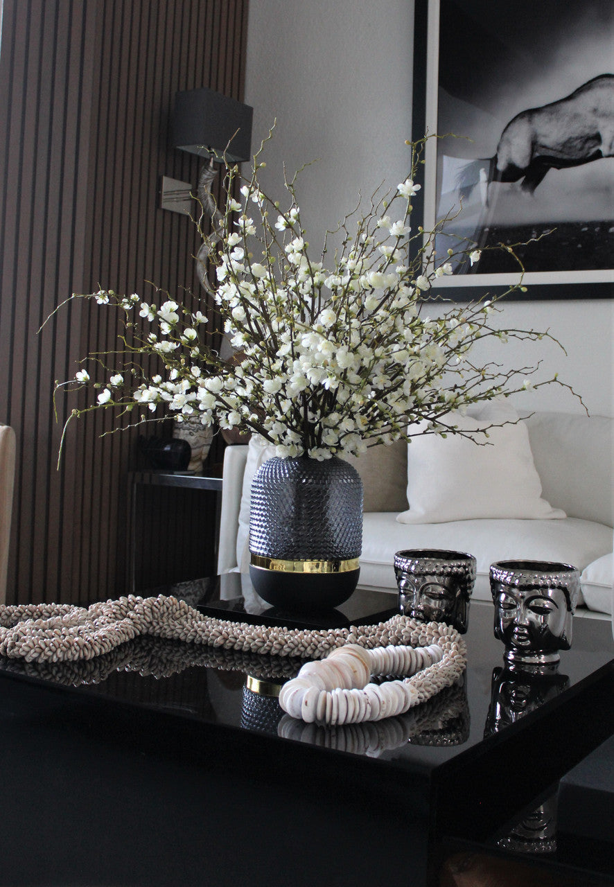 Black Swan Vase with White Cherry Blossom