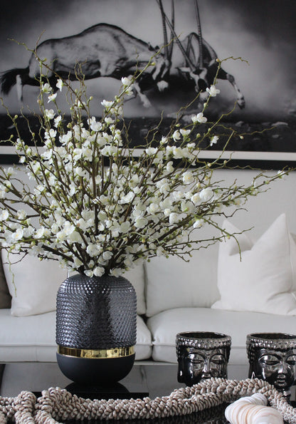 Black Swan Vase with White Cherry Blossom