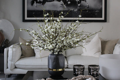 Black Swan Vase with White Cherry Blossom