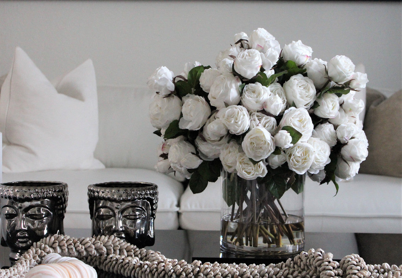 English Roses in Clear Glass Cylinder