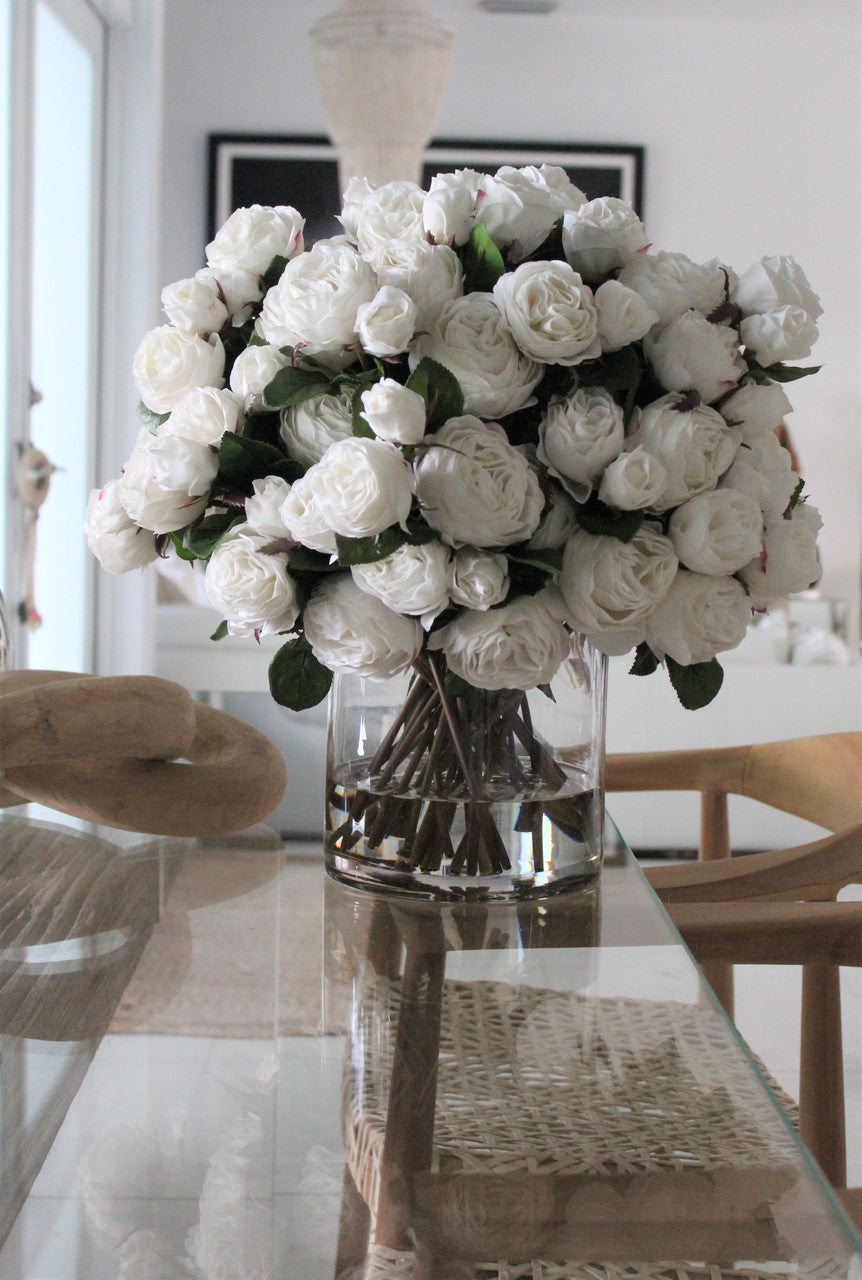 English Roses in Clear Glass Cylinder