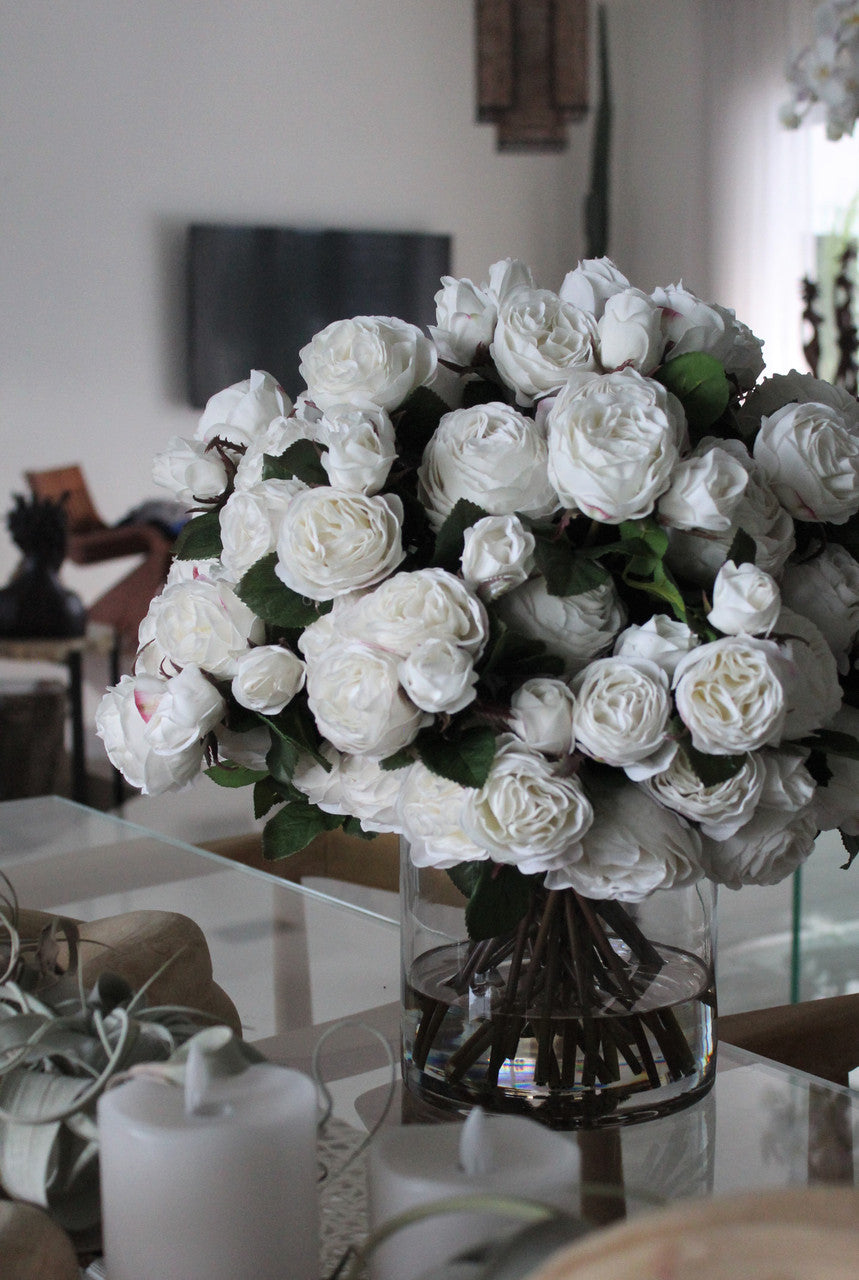 English Roses in Clear Glass Cylinder