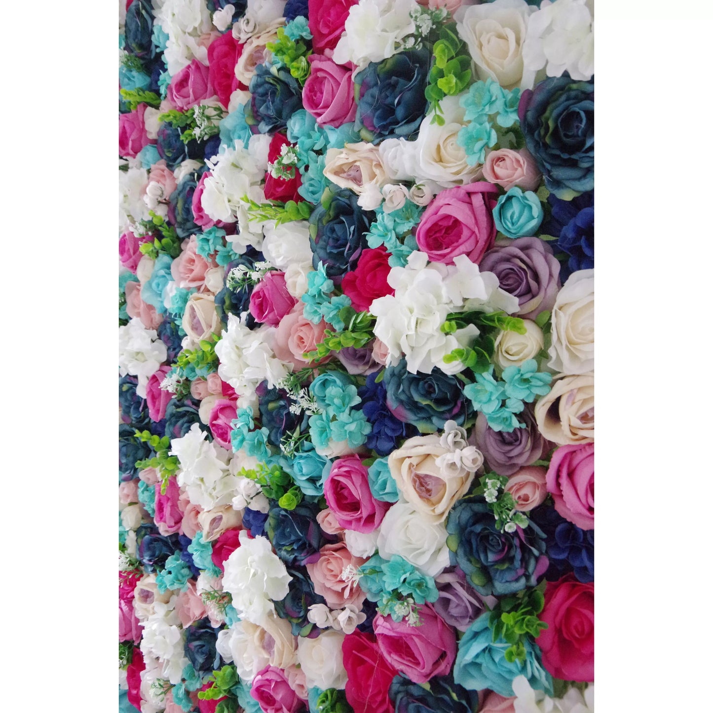 Roll Up Fabric Artificial Mix Purple White Rose Red and Blue Flower Wall Wedding Backdrop, Floral Party Decor, Event Photography-VF-037