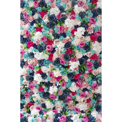 Roll Up Fabric Artificial Mix Purple White Rose Red and Blue Flower Wall Wedding Backdrop, Floral Party Decor, Event Photography-VF-037