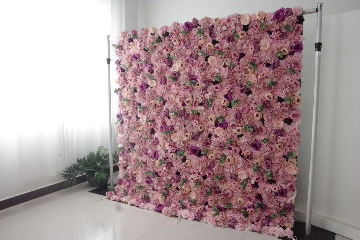 Roll Up Fabric Artificial Mix Rose Red and Pink Flower Wall Wedding Backdrop, Floral Party Decor, Event Photography-VF-044