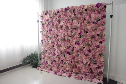 Roll Up Fabric Artificial Mix Rose Red and Pink Flower Wall Wedding Backdrop, Floral Party Decor, Event Photography-VF-044