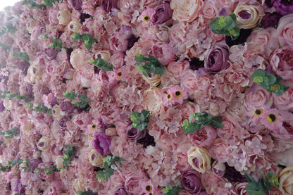 Roll Up Fabric Artificial Mix Rose Red and Pink Flower Wall Wedding Backdrop, Floral Party Decor, Event Photography-VF-044