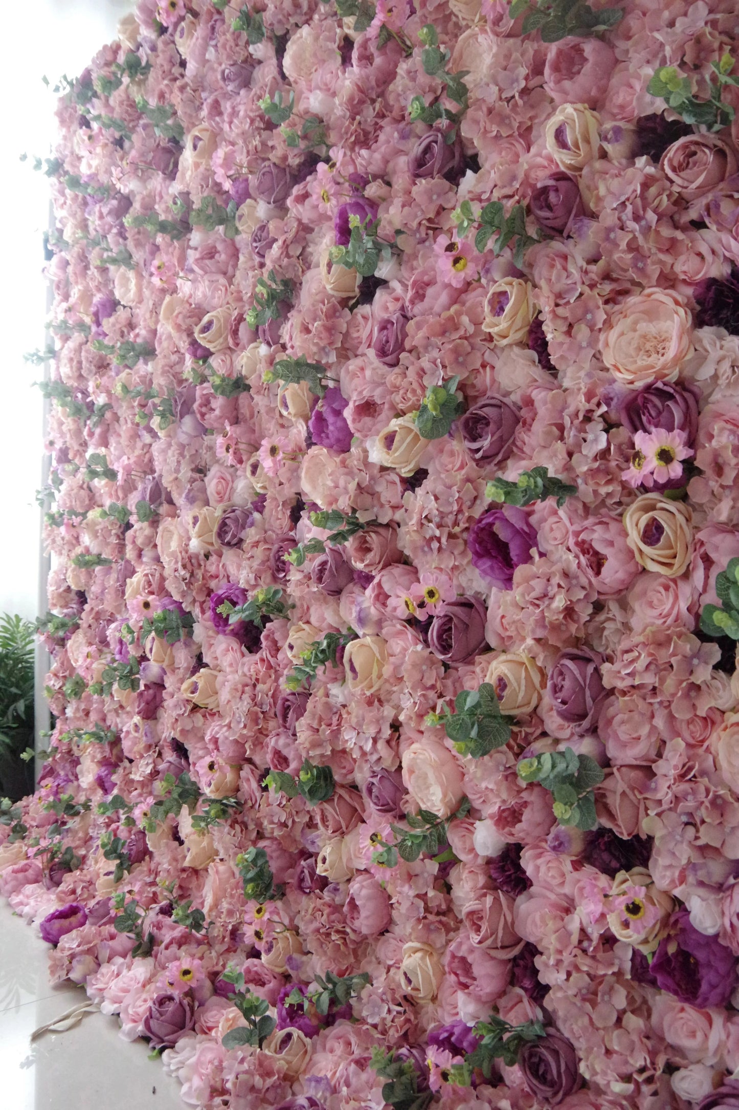 Roll Up Fabric Artificial Mix Rose Red and Pink Flower Wall Wedding Backdrop, Floral Party Decor, Event Photography-VF-044