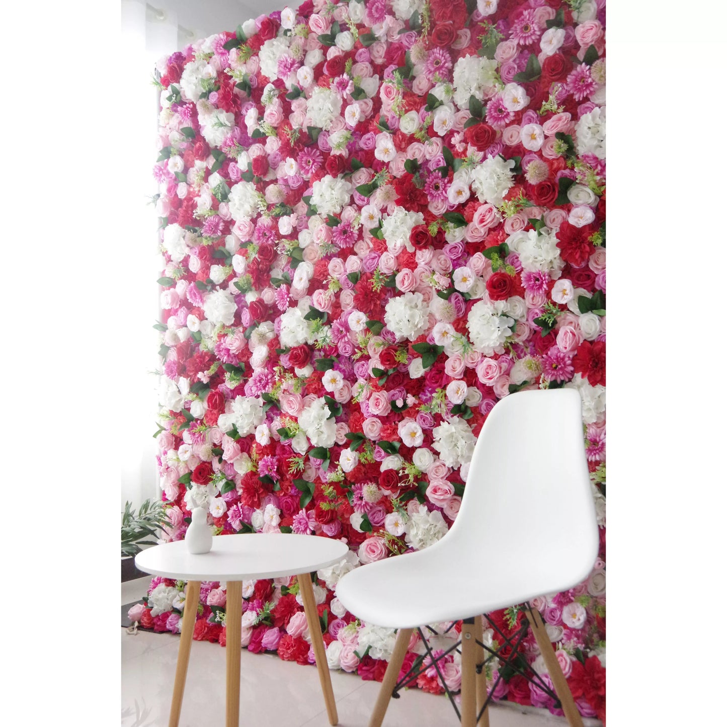 Roll Up Fabric Artificial Mix Rose Red White and Pink Flower Wall Wedding Backdrop, Floral Party Decor, Event Photography-VF-042