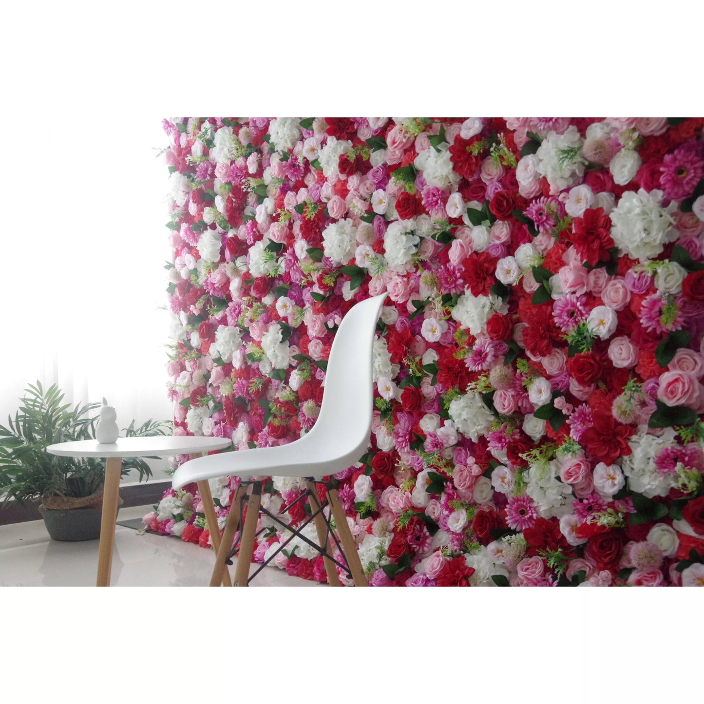 Roll Up Fabric Artificial Mix Rose Red White and Pink Flower Wall Wedding Backdrop, Floral Party Decor, Event Photography-VF-042