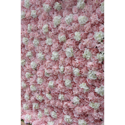 Roll Up Fabric Artificial Pink Rose White Flower Wall Wedding Backdrop, Floral Party Decor, Event Photography-VF-047-2