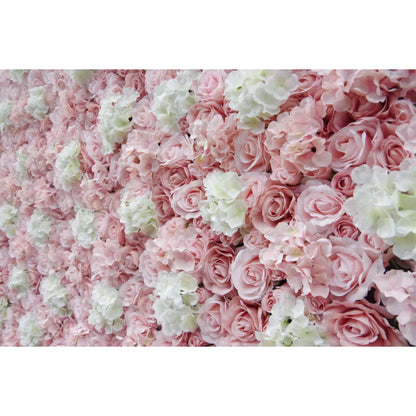 Roll Up Fabric Artificial Pink Rose White Flower Wall Wedding Backdrop, Floral Party Decor, Event Photography-VF-047-2