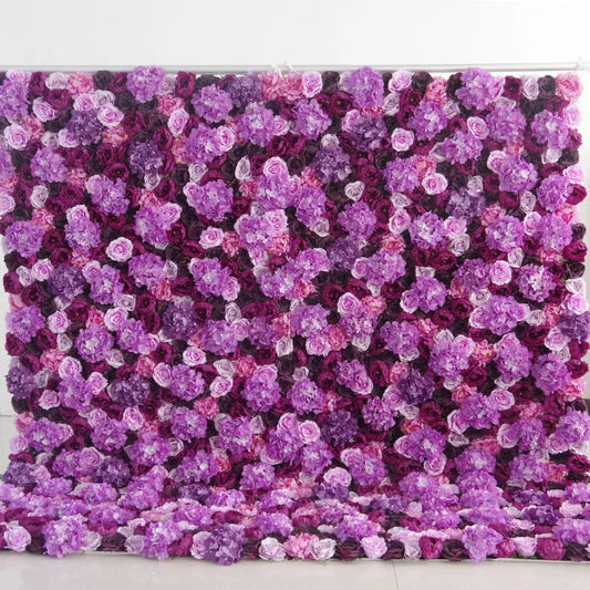 Roll Up Fabric Artificial Mixed Dusty Lavender and Soft Purple Flower Wall Wedding Backdrop, Floral Party Decor, Event Photography-VF-057