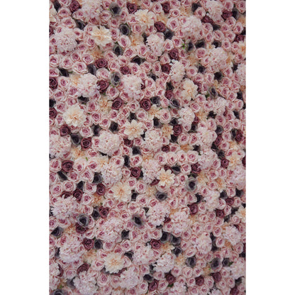 Roll Up Fabric Artificial Mixed Brown and Pinkish Grey Flower Wall Wedding Backdrop, Floral Party Decor, Event Photography-VF-062