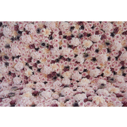 Roll Up Fabric Artificial Mixed Brown and Pinkish Grey Flower Wall Wedding Backdrop, Floral Party Decor, Event Photography-VF-062