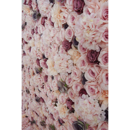 Roll Up Fabric Artificial Mixed Brown and Pinkish Grey Flower Wall Wedding Backdrop, Floral Party Decor, Event Photography-VF-062