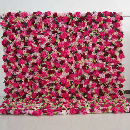 Roll Up Fabric Artificial Mixed Cerise Pink and Dull Pink Flower Wall Wedding Backdrop, Floral Party Decor, Event Photography-VF-061