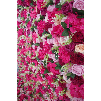 Roll Up Fabric Artificial Mixed Cerise Pink and Dull Pink Flower Wall Wedding Backdrop, Floral Party Decor, Event Photography-VF-061