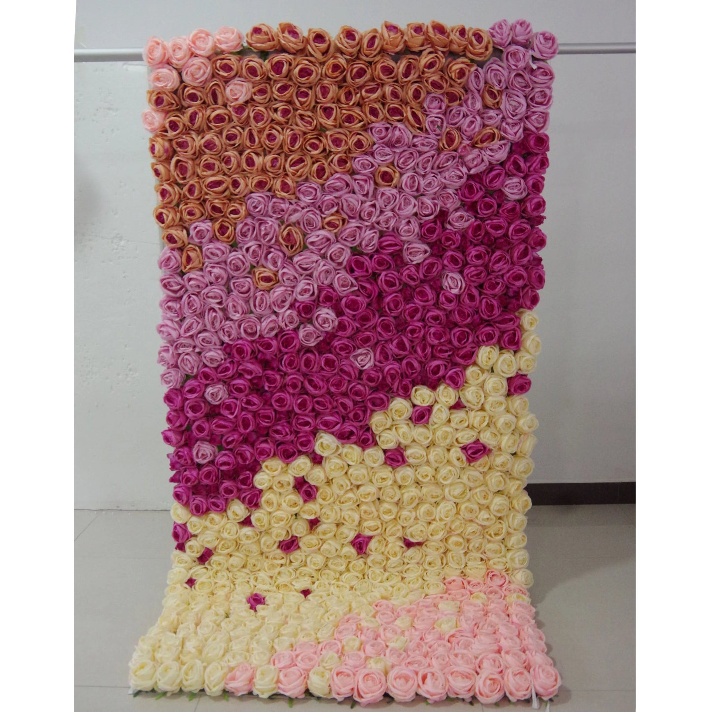 Roll Up Fabric Artificial Gradient Purple to Pink Flower Wall Wedding Backdrop, Floral Party Decor, Event Photography-VF-064