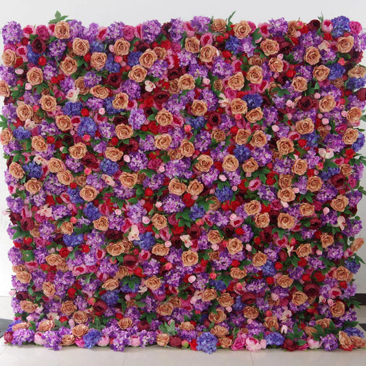 Roll Up Fabric Artificial Mixed Rose in Pale Purple and Brownish Pink, Dingley Flower Wall Wedding Backdrop, Floral Party Decor, Event Photography-VF-066