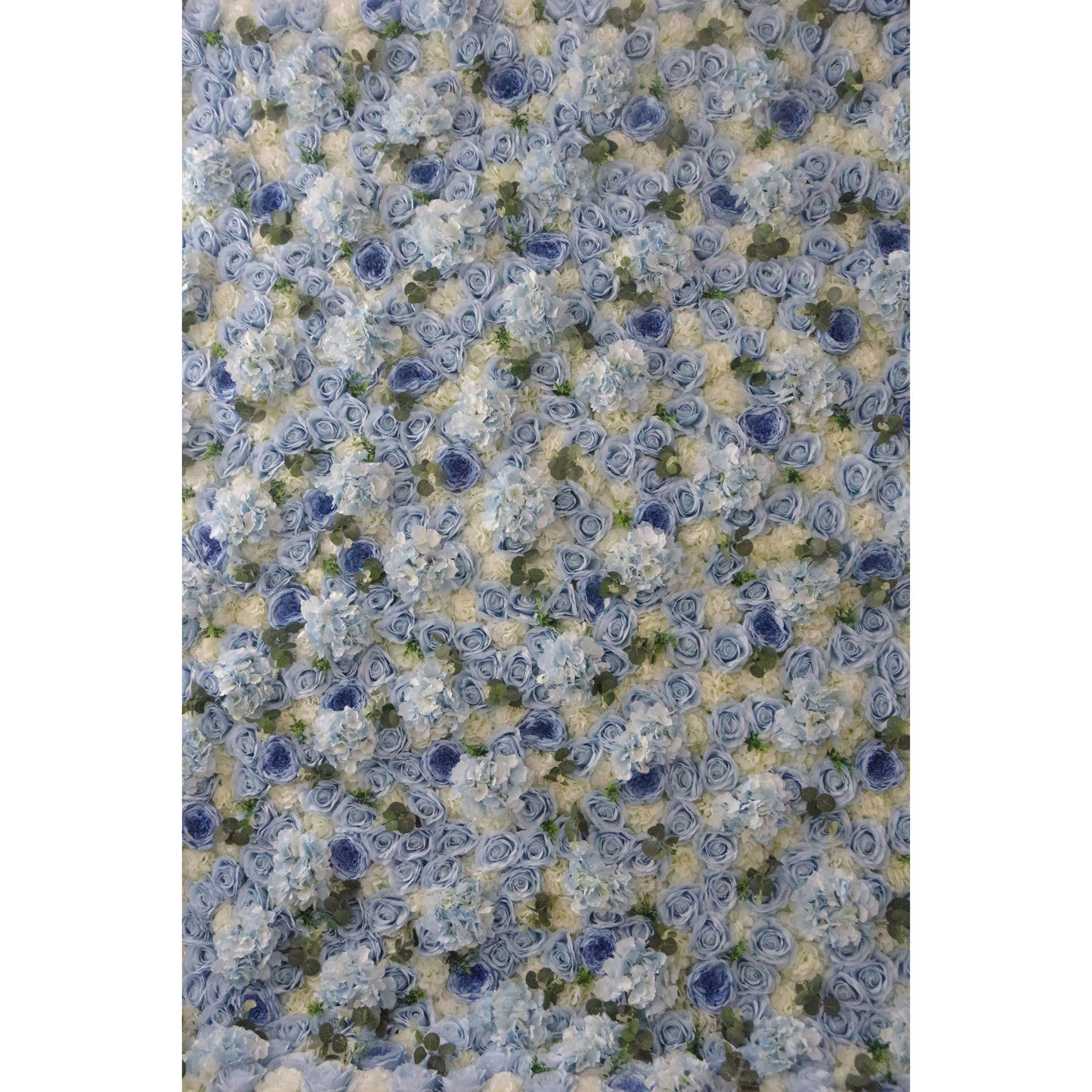 Roll Up Fabric Artificial Mixed Baby Blue and White Green Flower Wall Wedding Backdrop, Floral Party Decor, Event Photography-VF-067