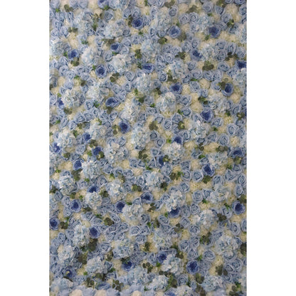 Roll Up Fabric Artificial Mixed Baby Blue and White Green Flower Wall Wedding Backdrop, Floral Party Decor, Event Photography-VF-067