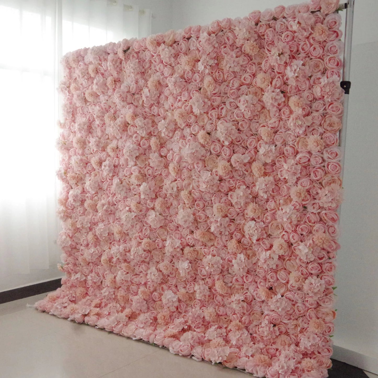 Roll Up Fabric Artificial Rosy Brown Floral Wall Wedding Backdrop, Floral Party Decor, Event Photography-VF-077