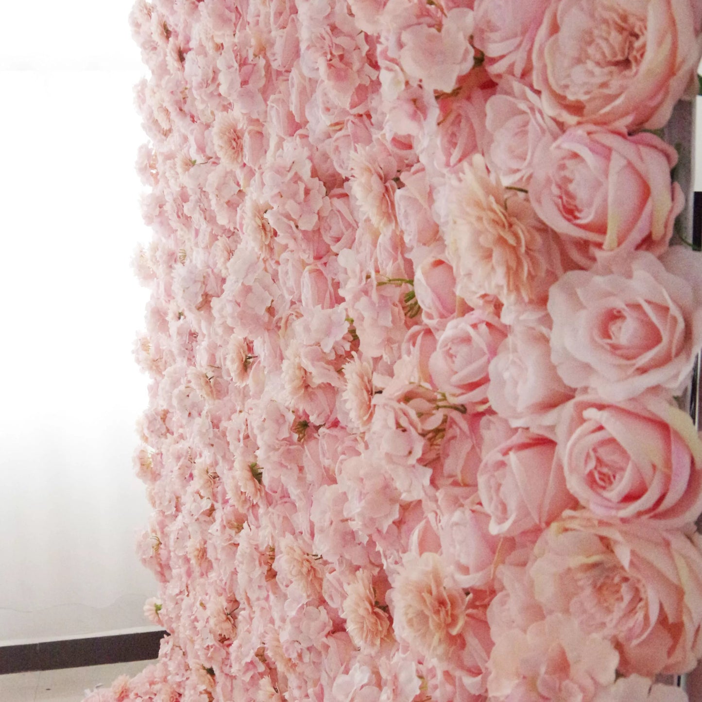 Roll Up Fabric Artificial Rosy Brown Floral Wall Wedding Backdrop, Floral Party Decor, Event Photography-VF-077