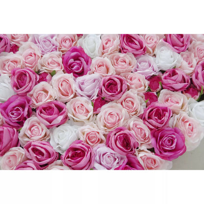 Roll Up Fabric Artificial Pink Pearl and Rose Floral Wall Wedding Backdrop, Floral Party Decor, Event Photography-VF-073