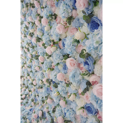 Roll Up Fabric Artificial Mixed Baby Blue, Pinky and White Floral Wall Wedding Backdrop, Floral Party Decor, Event Photography-VF-081