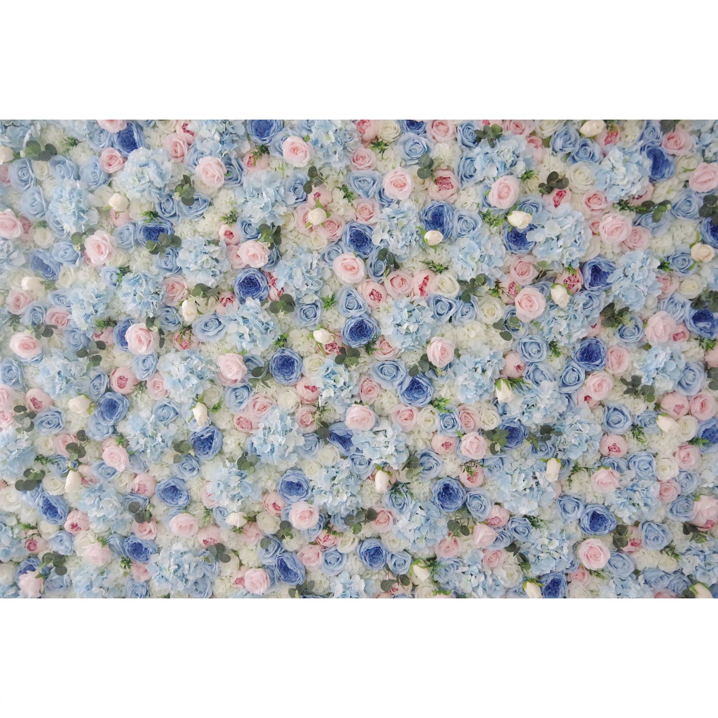 Roll Up Fabric Artificial Mixed Baby Blue, Pinky and White Floral Wall Wedding Backdrop, Floral Party Decor, Event Photography-VF-081