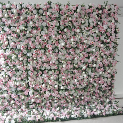 Roll Up Fabric Artificial Mixed  Pinky and White Floral Wall Wedding Backdrop, Floral Party Decor, Event Photography-VF-082