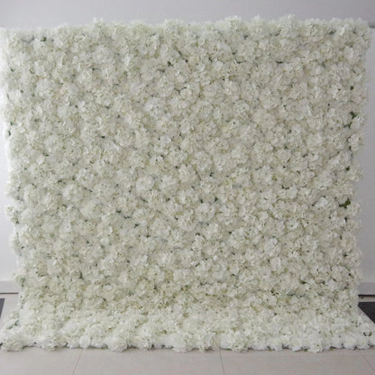 Roll Up Fabric Artificial Lemon Green and White Flower Wall Wedding Backdrop, Floral Party Decor, Event Photography-VF-063