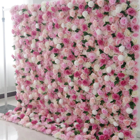 Roll Up Fabric Artificial Mixed Pinky and White Floral Wall Wedding Backdrop, Floral Party Decor, Event Photography-VF-084