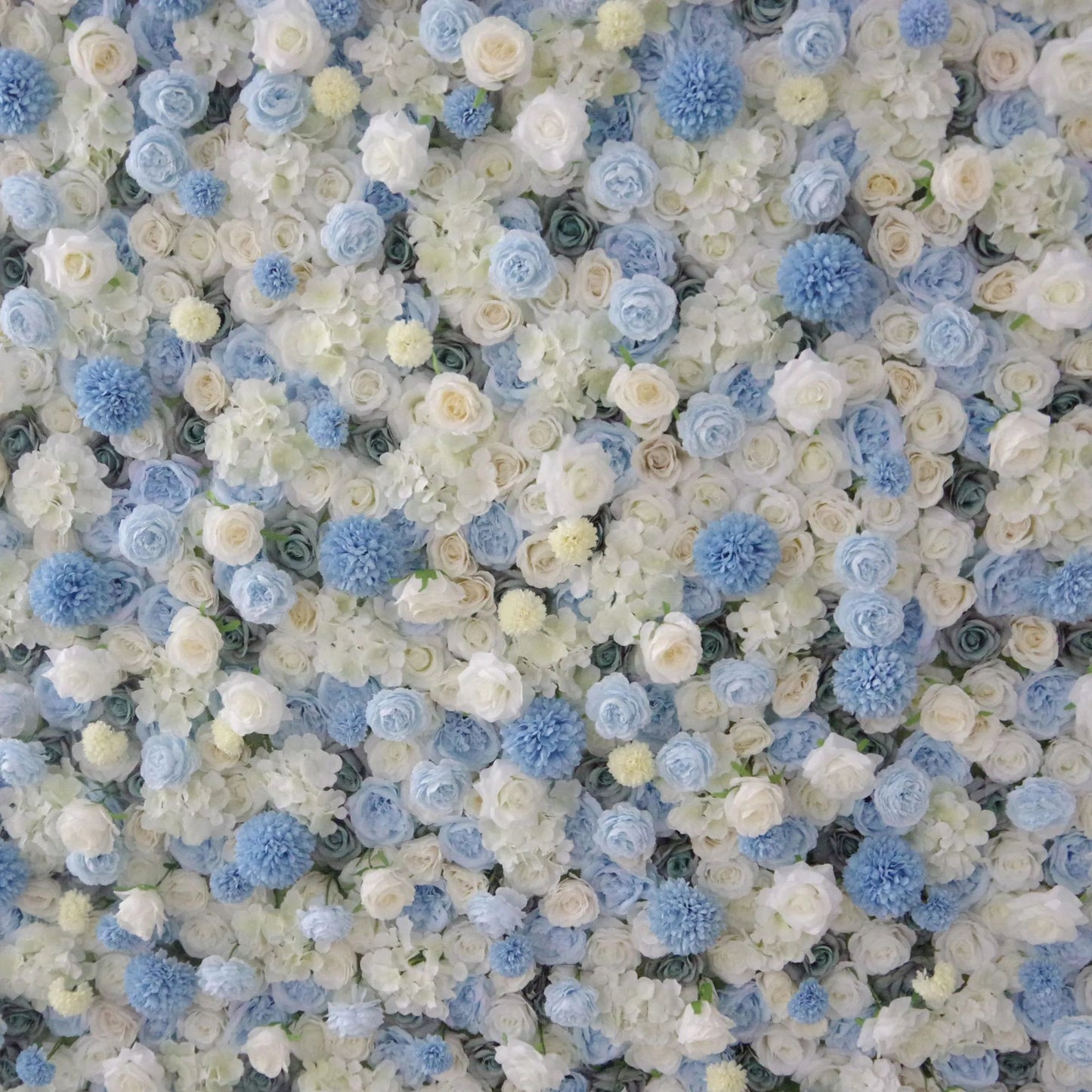 Roll Up Fabric Artificial Mixed Baby Blue and White Floral Wall Wedding Backdrop, Floral Party Decor, Event Photography-VF-083